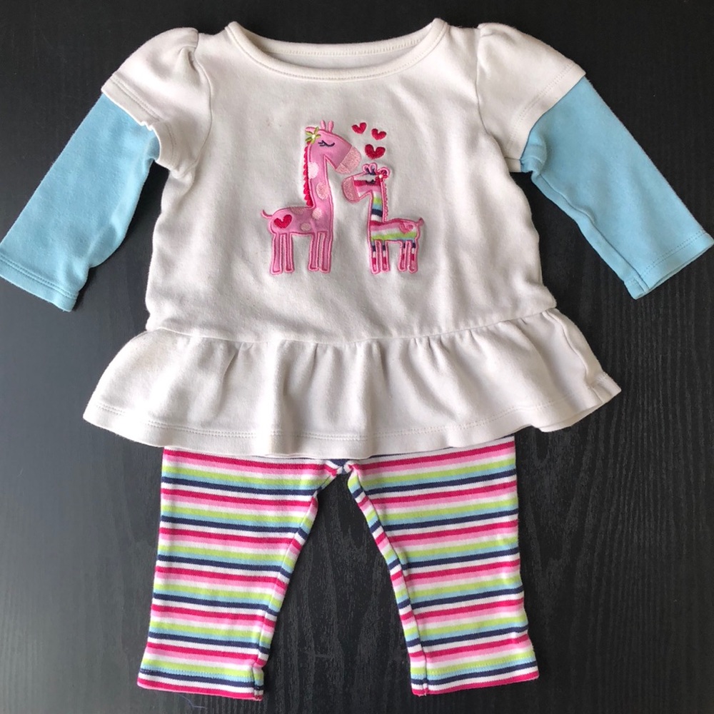 Long sleeve outfit cute striped leggings 6-9 mos.